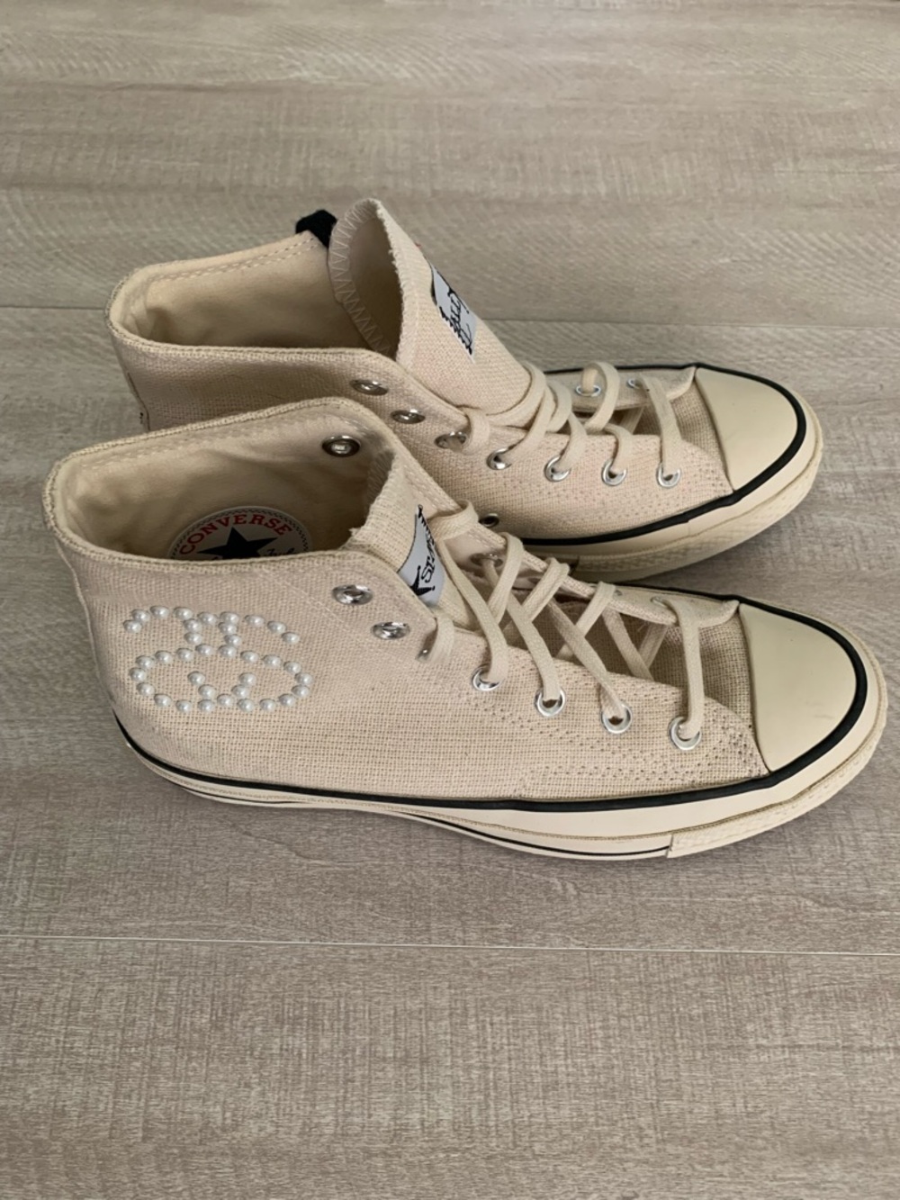 Converse High Top Sneakers Cream with Pearl Detail